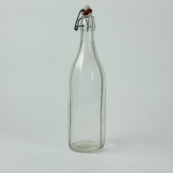 Vintage 13" Italian Glass Bottle With Ceramic Stopper Swing Top Closure Clear - Picture 1 of 9